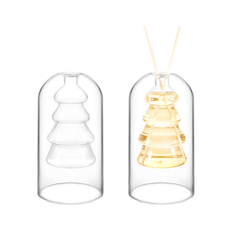 Recipiente difusor de palheta de vidro de borosilicato com parede dupla, recipiente decorativo moderno de aromaterapia para fragrância doméstica