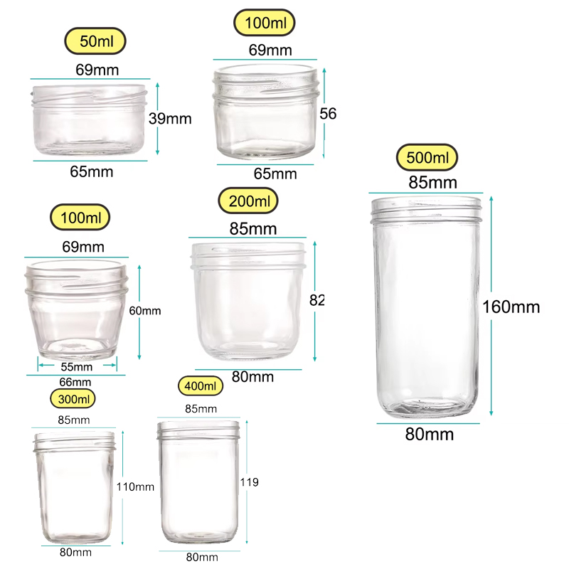 Frasco de vidro reutilizável de caviar redondo com tampa de alumínio