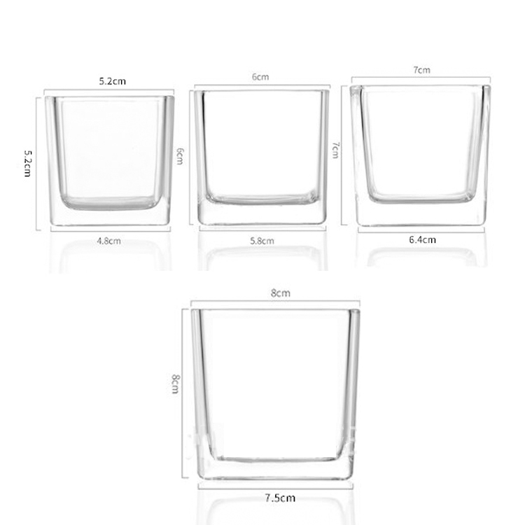 Frascos de vela quadrados vazios baratos de 80ml 120ml 200ml 300ml transparentes com tampa de cortiça de madeira natural
