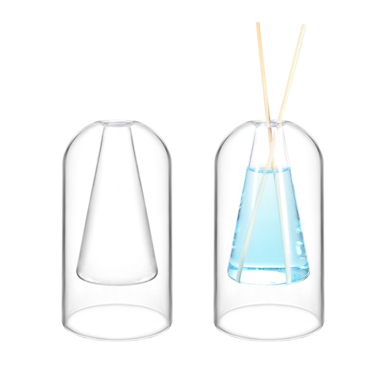 Recipiente difusor de palheta de vidro de borosilicato com parede dupla, recipiente decorativo moderno de aromaterapia para fragrância doméstica