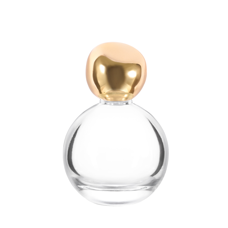  Frasco de perfume de vidro esférico de luxo com tampa dourada embalagem de fragrância personalizada de alta qualidade