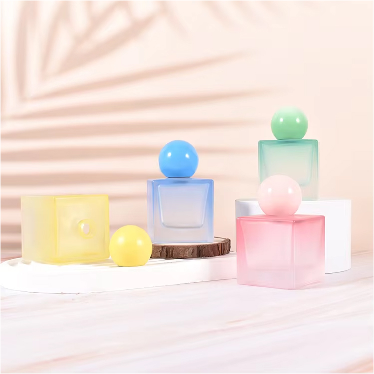 Garrafa de vidro verde azul recarregável geada do pulverizador de perfume 50ml