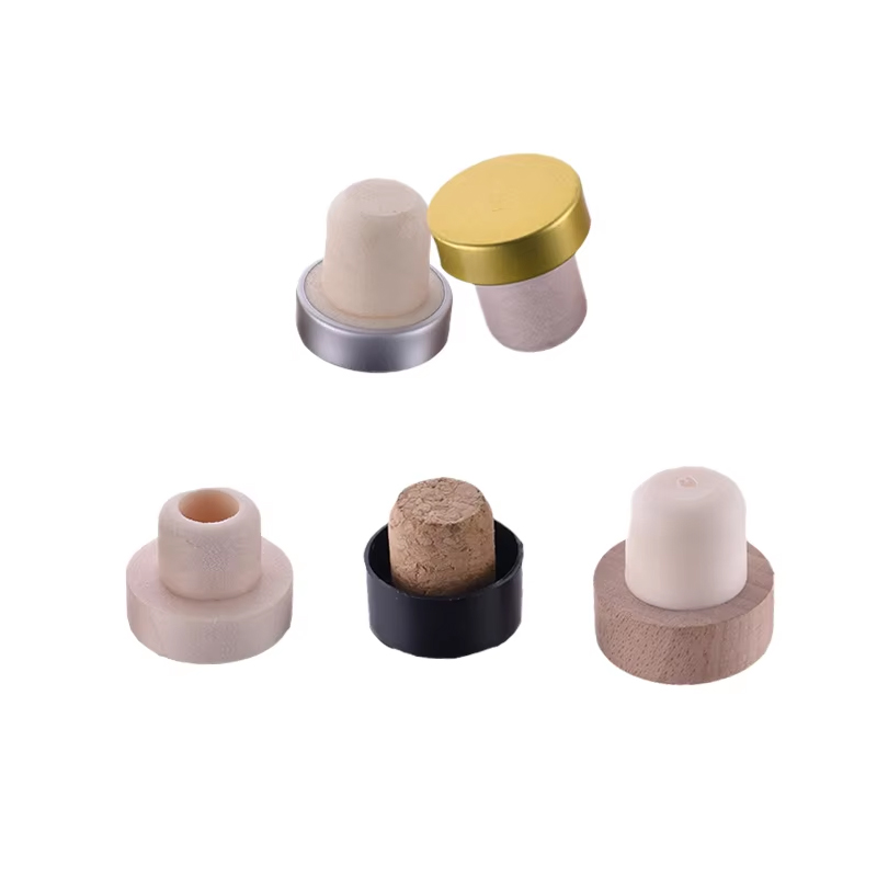 Tampa superior de madeira em t-bar, tampa de garrafa de madeira para licor de cortiça sintética