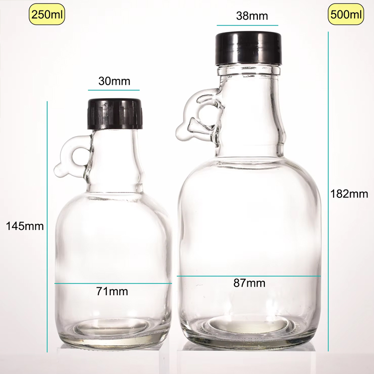 Mini garrafa vazia de licor de xarope de bordo para tosse com açúcar 250ml 500ml com alça