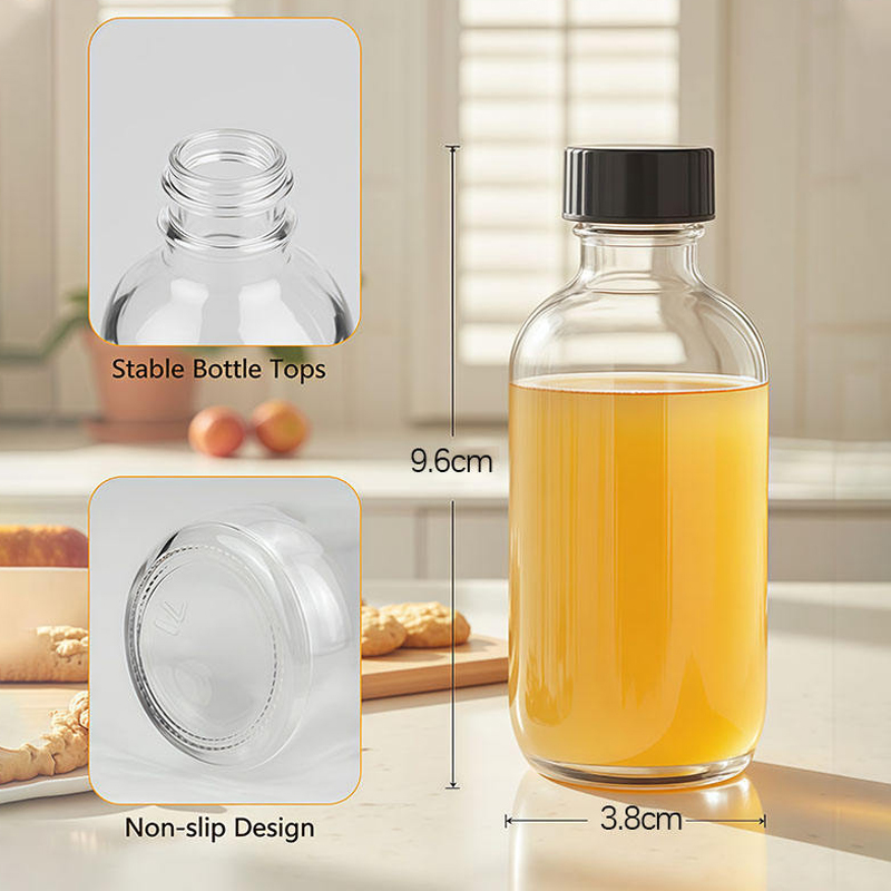 Garrafas de bebidas de vidro transparentes personalizadas de 60 ml com tampa de rosca redonda para impressão de tela recarregável para suco 