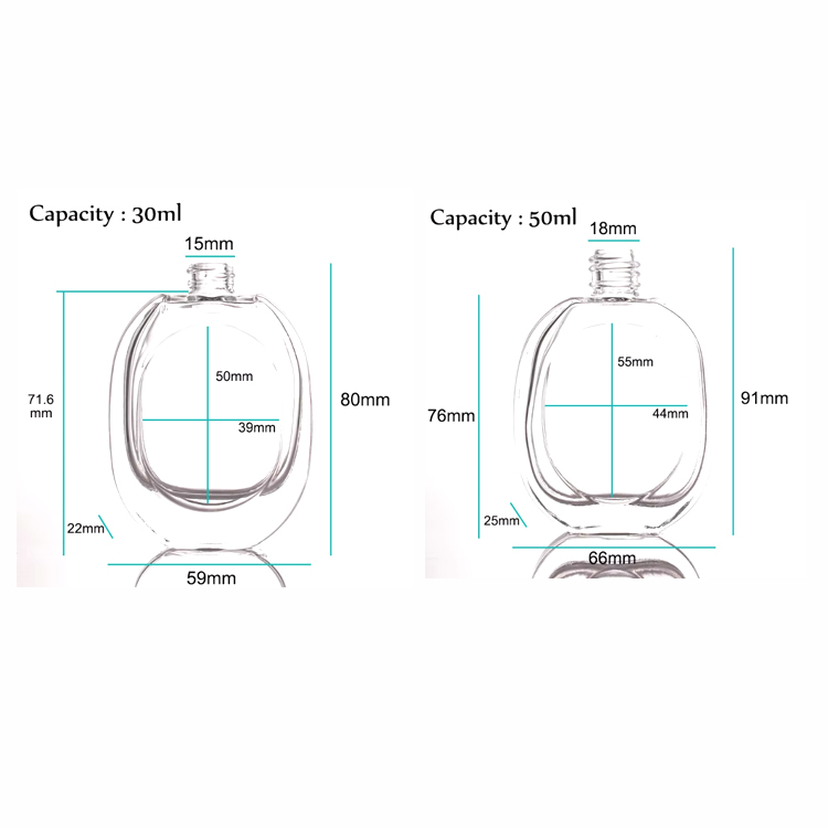 Garrafa de perfume de vidro transparente fosco reciclável luxuosa de 30ml 50ml com tampa preta de spray de bomba