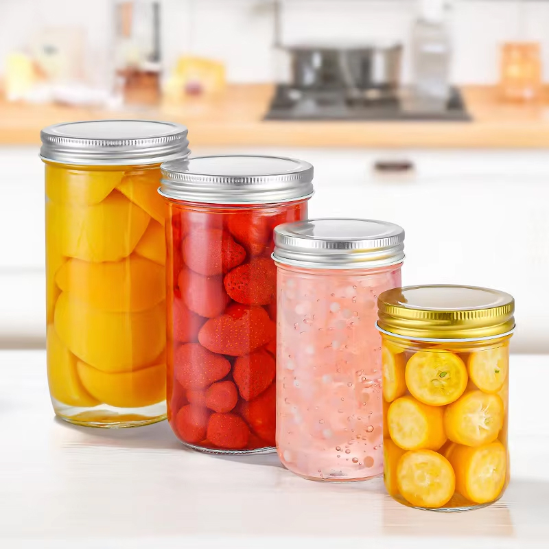 Frasco de vidro reutilizável de caviar redondo com tampa de alumínio