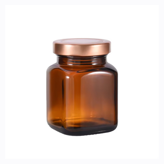 Frasco quadrado de picles de sais de banho de ervas com especiarias âmbar de 140ml