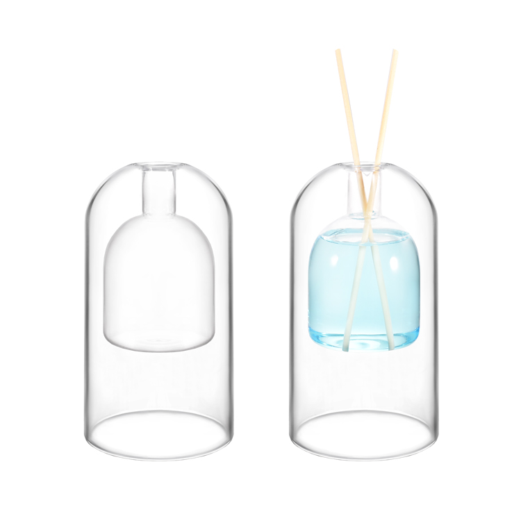 Recipiente difusor de palheta de vidro de borosilicato com parede dupla, recipiente decorativo moderno de aromaterapia para fragrância doméstica