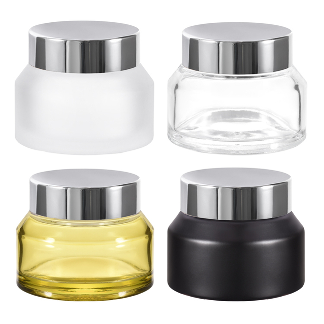 Frasco de creme de vidro transparente 10g 30g 50g com tampa de plástico brilhante que tem bom desempenho de vedação para retardar a deterioração oxidativa
