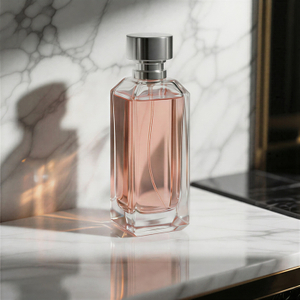 Frasco de perfume de vidro facetado luxuoso com tampa de metal embalagem de fragrância premium de base grossa