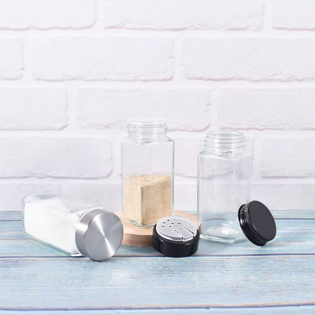 Venda quente 120ml pós de especiarias tempero recipientes tempero frascos de especiarias de vidro quadrado
