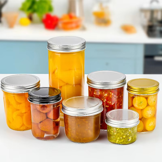 Frasco de vidro reutilizável de caviar redondo com tampa de alumínio