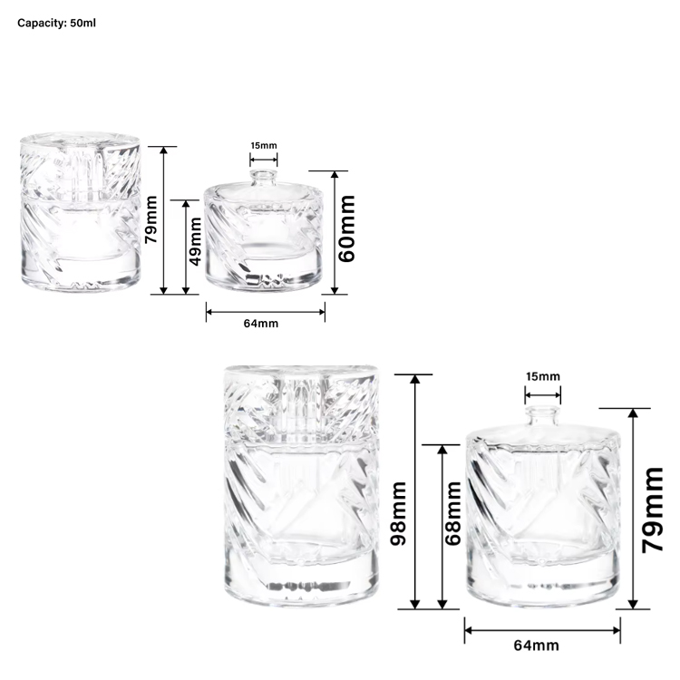 Frasco de perfume padrão 50 Ml 100ml Cilindro em forma de spray de vidro Frasco de perfume de vidro