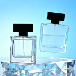 50ml 100ml frasco de perfume de vidro transparente quadrado plano sofisticado sofisticado 