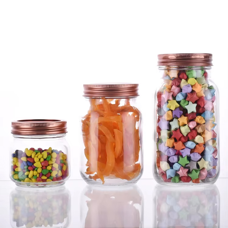 Frasco de vidro de boca larga com tampa de rosca 