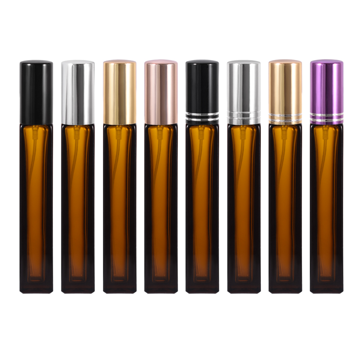 Frasco de spray de perfume de vidro quadrado portátil para viagem 10ml atomizador recarregável garrafa cosmética vazia âmbar