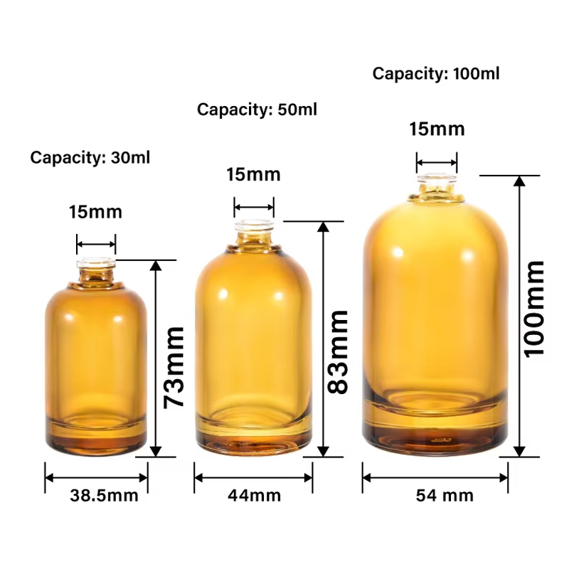 Logotipo personalizado por atacado 30ml 50ml 100ml frascos de perfume de vidro vazios redondos âmbar com tampa de madeira