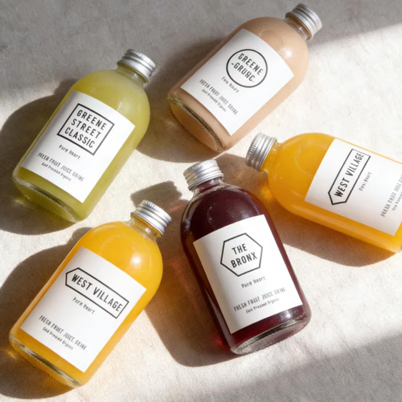 Suco de prensa fria ecológico por atacado fosco 150ml 270ml 350ml 500ml garrafa de vidro redonda com tampa de rosca