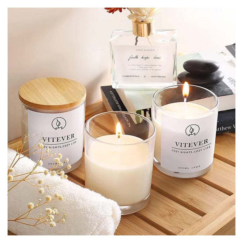 Frasco de vela de vidro de 10 onças e 12 onças com tampa