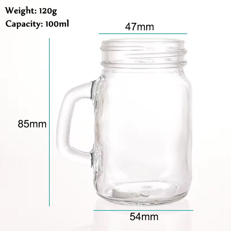 Caneca transparente Mason para beber com alça e canudo