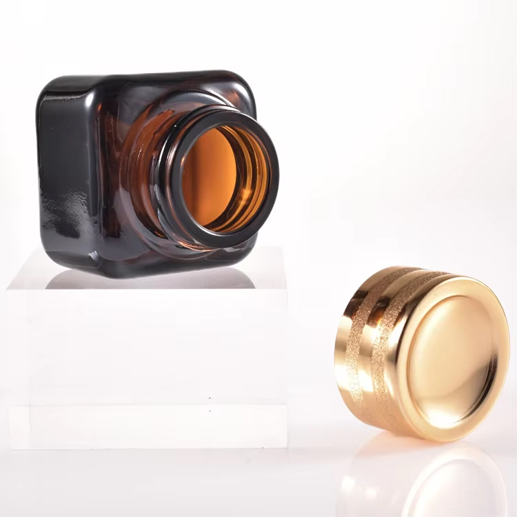 Frasco de creme de vidro 50g quadrado creme para olhos rosto marrom cosméticos 