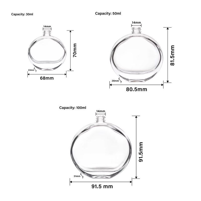 30 Ml 50 Ml 100 Ml Garrafas de perfume de vidro com boca oblata moderna