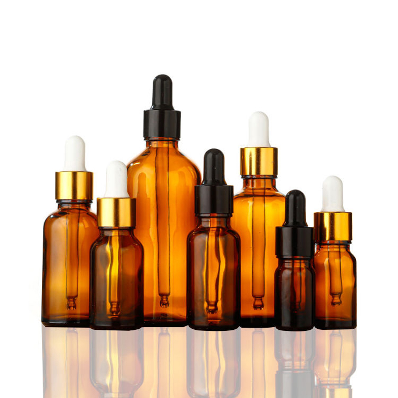 Luxo 5ml 10ml 15ml 20ml Frascos conta-gotas de vidro âmbar com pipeta