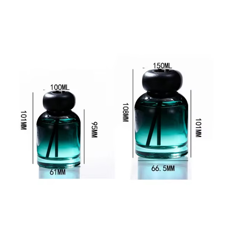 Novo design de recipiente de odor de ar 100ml 150ml Frasco de óleo difusor de palheta de vidro com tampa de madeira 