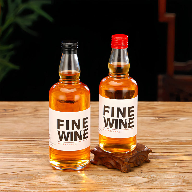 Garrafa redonda de vidro para vodca, tequila, uísque, 50ml, 100ml, 200ml, 375ml, 500ml, garrafa de vidro de licor com tampa de rosca