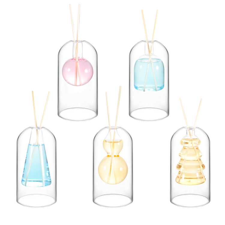 Recipiente difusor de palheta de vidro de borosilicato com parede dupla, recipiente decorativo moderno de aromaterapia para fragrância doméstica
