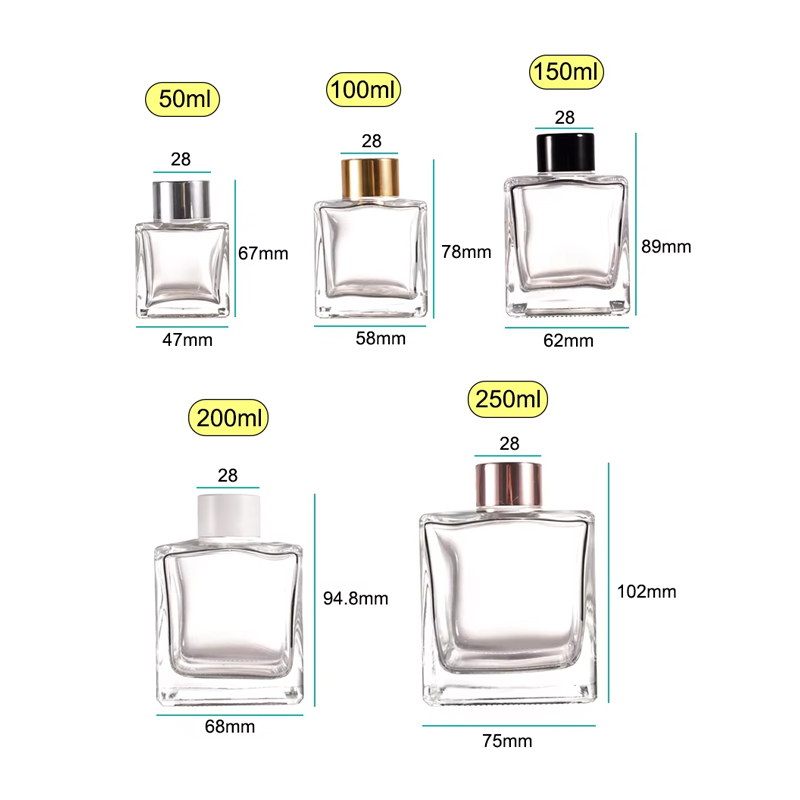 Frasco difusor de vidro quadrado de palheta com rattan