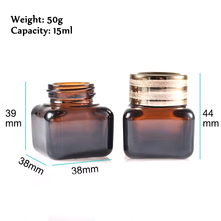Frasco de creme de vidro 50g quadrado creme para olhos rosto marrom cosméticos 