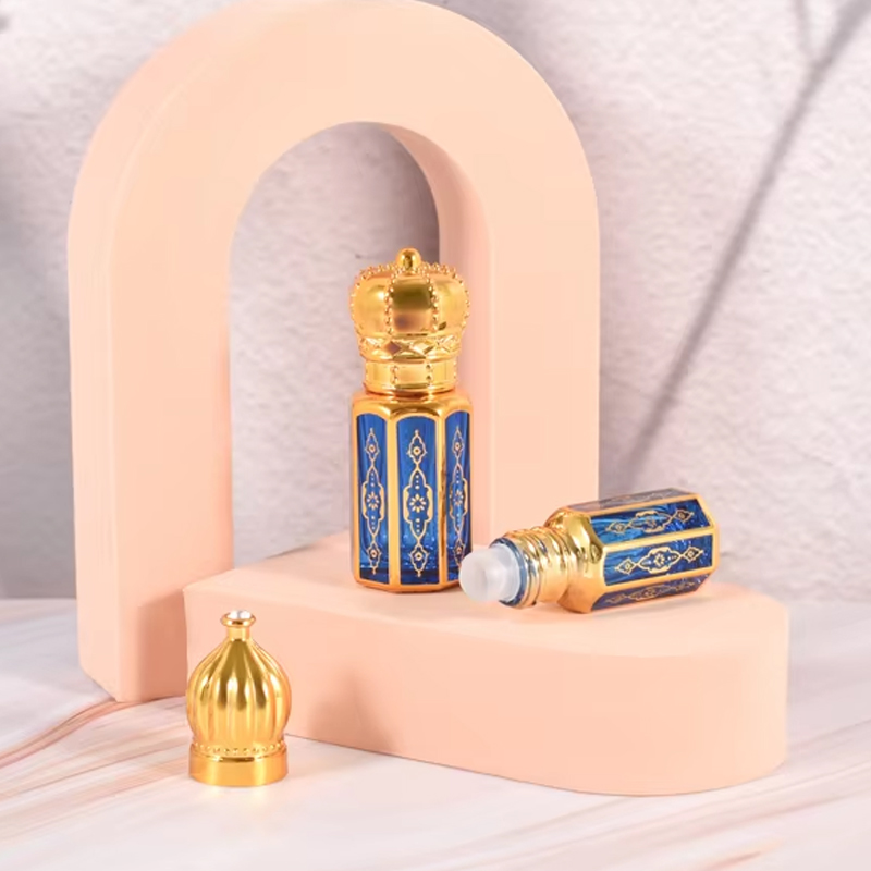 Garrafa de rolo de vidro octogonal 3ml 6ml 12ml Garrafas UV douradas de óleo essencial Attar