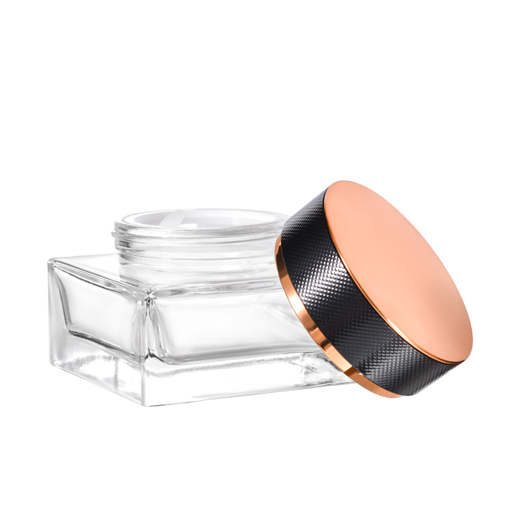Frasco de creme de vidro transparente de luxo com acabamento embalagem cosmética personalizada para creme hidratante facial para cuidados com a pele