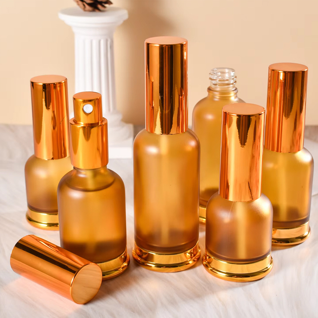 25ml 30ml 50ml Frasco de spray de perfume de névoa fina de vidro fosco laranja com base