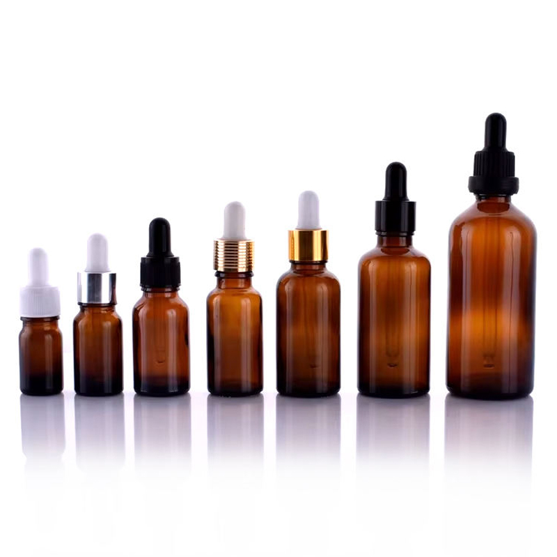 Luxo 5ml 10ml 15ml 20ml Frascos conta-gotas de vidro âmbar com pipeta