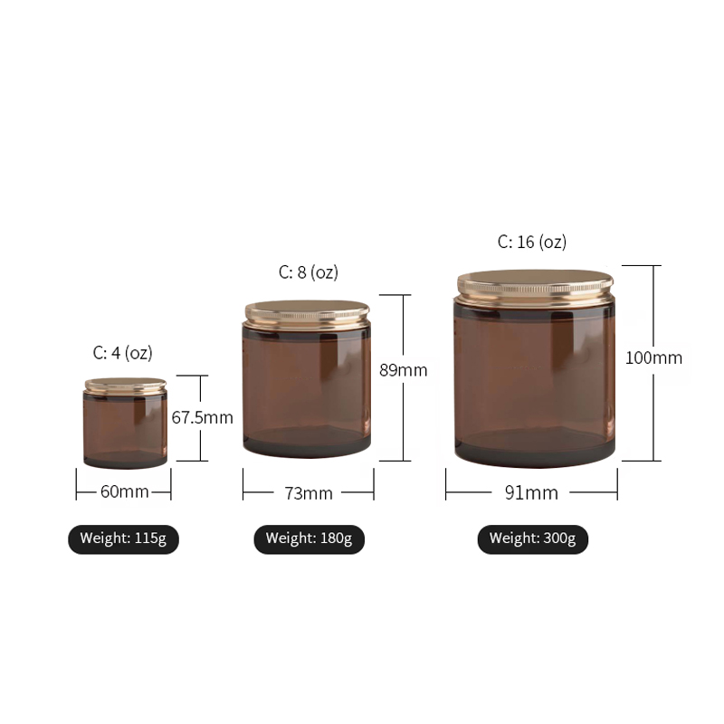 4 onças 8 onças 16 onças frasco de vela de vidro reto vazio de luxo âmbar com tampas de alumínio metálico
