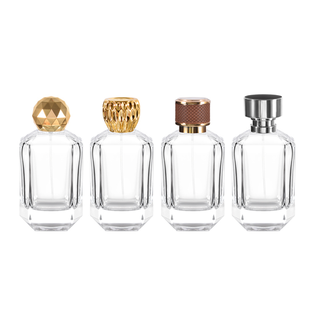 Frasco de perfume de vidro luxuoso de 30ml 50ml 100ml com embalagem de fragrância vazia premium de tampas personalizadas