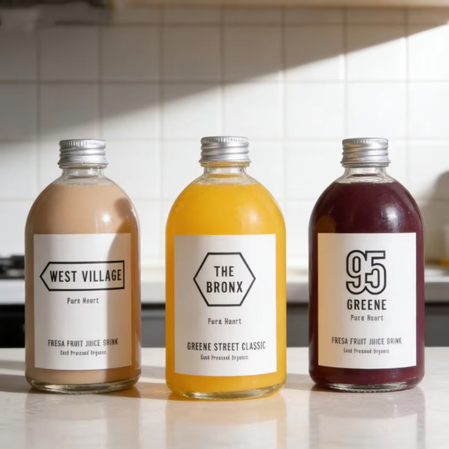 Suco de prensa fria ecológico por atacado fosco 150ml 270ml 350ml 500ml garrafa de vidro redonda com tampa de rosca