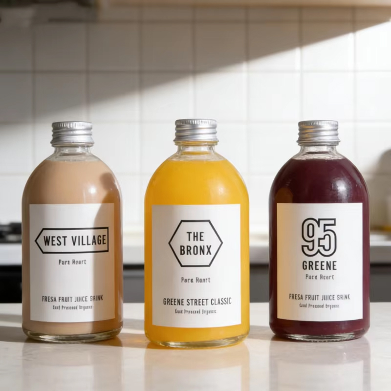 Suco de prensa fria ecológico por atacado fosco 150ml 270ml 350ml 500ml garrafa de vidro redonda com tampa de rosca