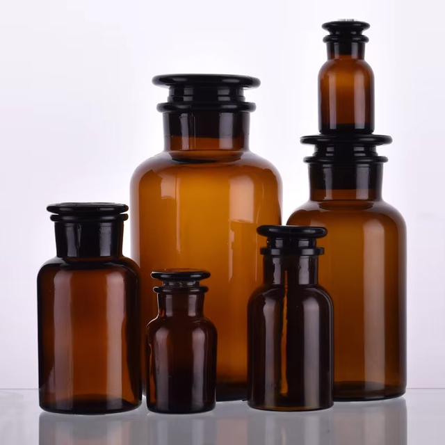 Frascos de boticário de reagente de vidro químico transparente estilo vintage âmbar