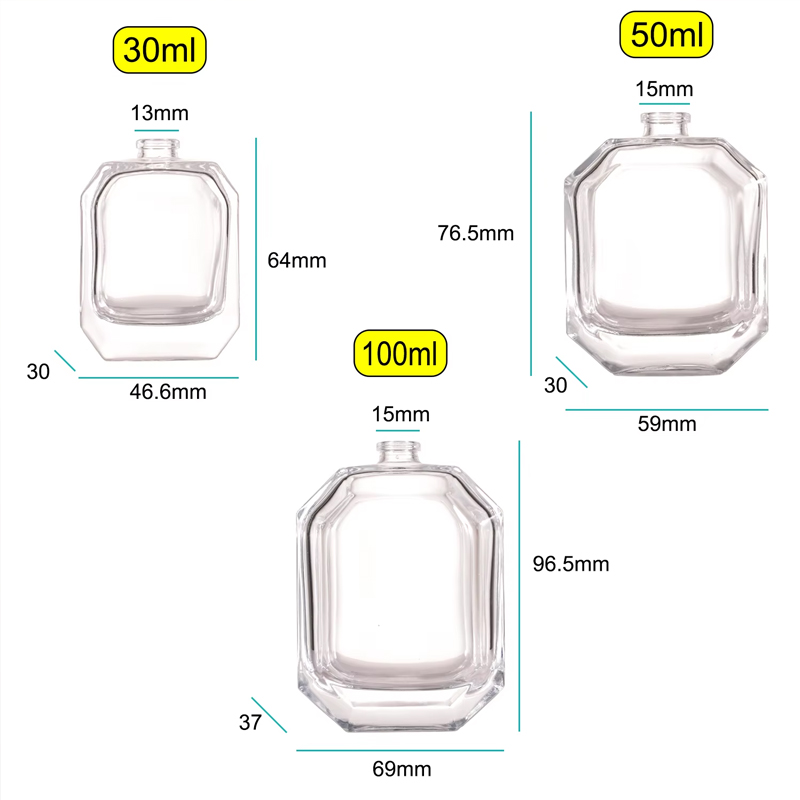 Garrafa de vidro luxuosa 100ml 30ml Frasco de spray de perfume 50ml Frasco de perfume hexagonal vazio com embalagem
