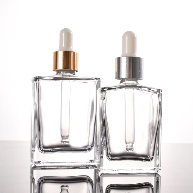 Garrafa conta-gotas de perfume de óleo essencial de vidro retangular plano exclusivo transparente