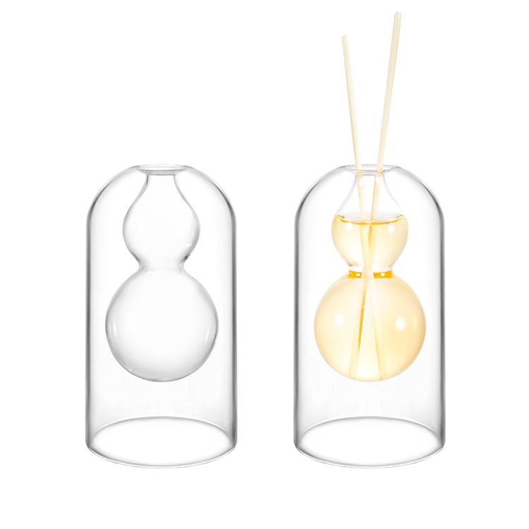 Recipiente difusor de palheta de vidro de borosilicato com parede dupla, recipiente decorativo moderno de aromaterapia para fragrância doméstica