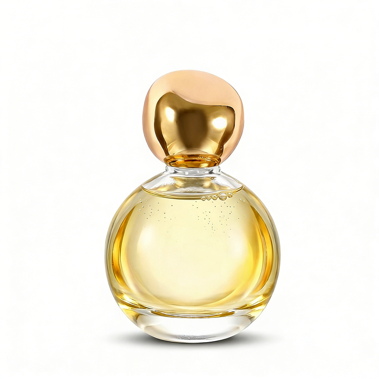  Frasco de perfume de vidro esférico de luxo com tampa dourada embalagem de fragrância personalizada de alta qualidade
