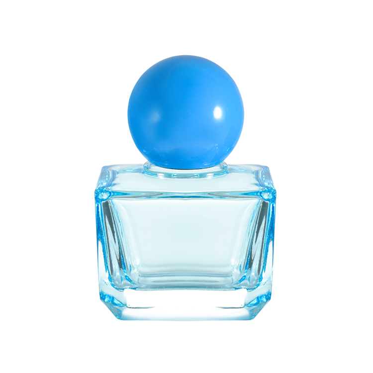 Frasco de perfume de vidro quadrado luxuoso com tampa esférica 100ml 30ml 50ml embalagem de fragrância de cor personalizada