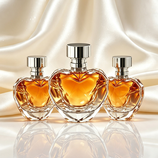 Frasco de perfume de vidro facetado em forma de coração Embalagem de fragrância personalizada de luxo