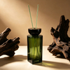 Frasco difusor de palheta de vidro quadrado verde premium com tampa preta Frasco difusor de aromaterapia personalizado para fragrância doméstica