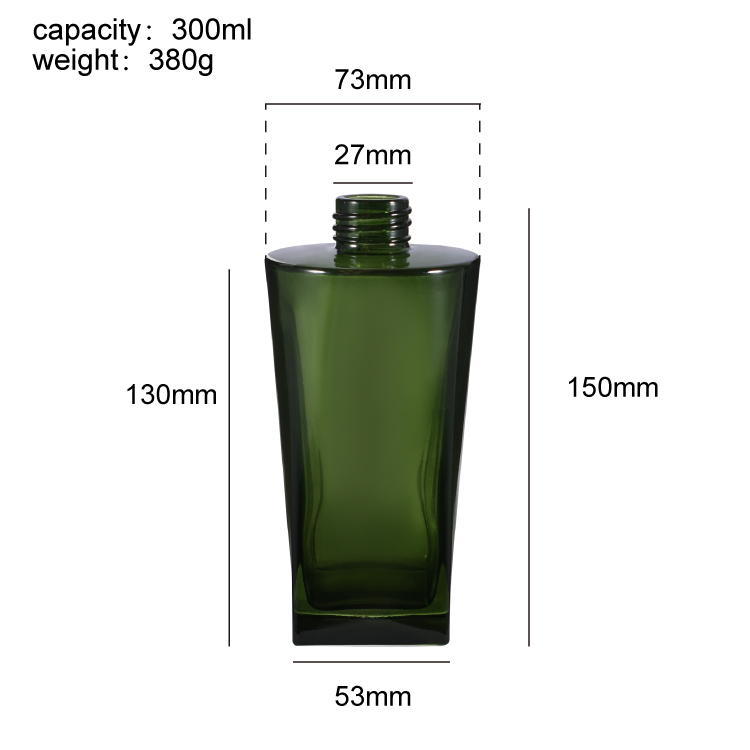 Frasco difusor de palheta de vidro quadrado verde premium com tampa preta Frasco difusor de aromaterapia personalizado para fragrância doméstica